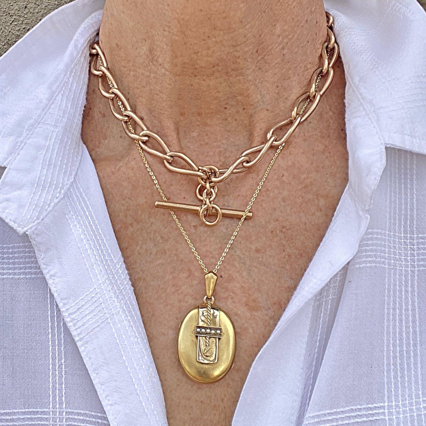 Antique Double Albert Curb Link Watch Chain Necklace