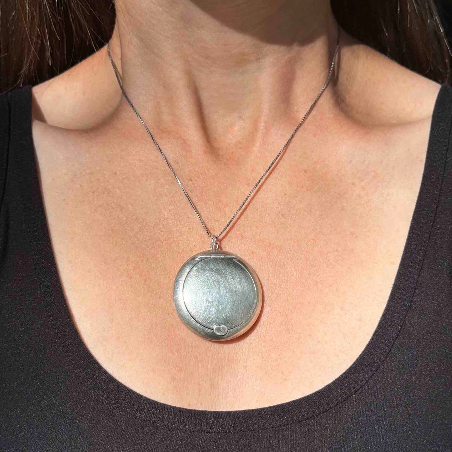 Antique Art Deco Sterling Silver Powder Compact Locket Necklace