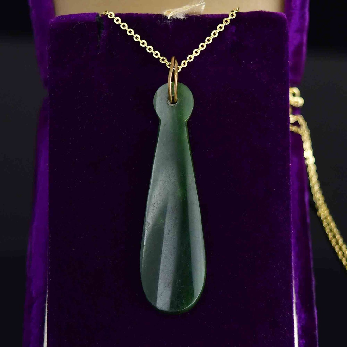 Antique Carved Maori Pounamu New Zealand Jade Pendant Necklace