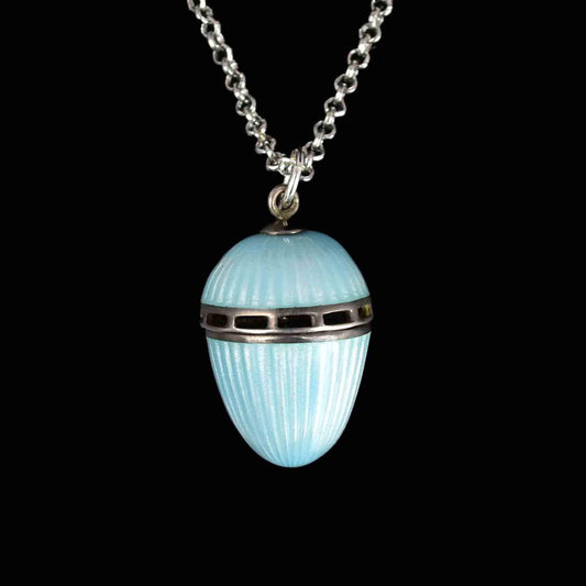 Antique Art Deco Blue Guilloche Enamel Vinaigrette Necklace