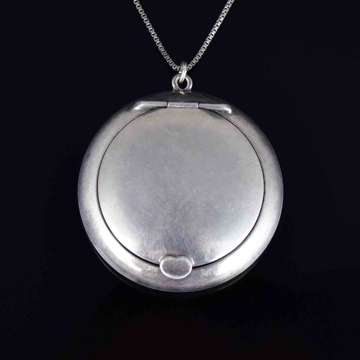 Antique Art Deco Sterling Silver Powder Compact Locket Necklace