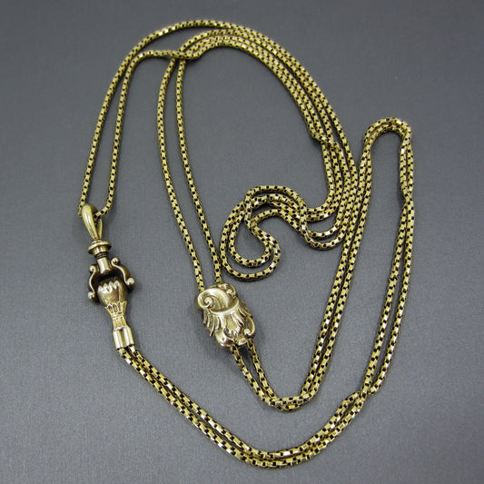 Georgian Guard Chain with Hand Clasp and Slide 15k and Silver c. 1830
