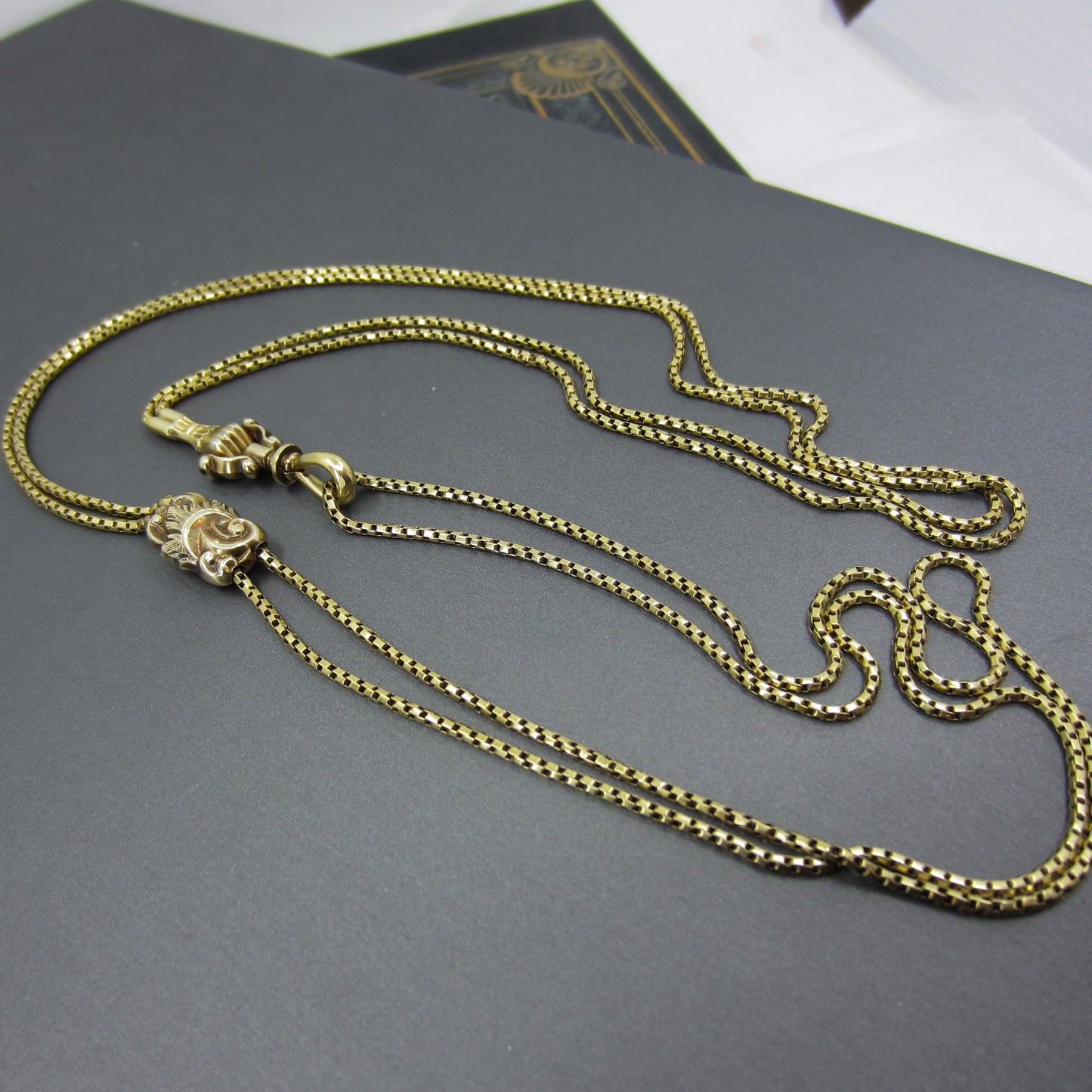 Georgian Guard Chain with Hand Clasp and Slide 15k and Silver c. 1830