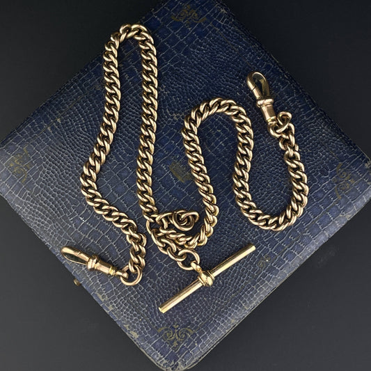 Antique Double Albert Curb Link Pocket Watch Chain
