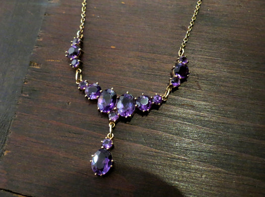 SOLD--Edwardian Amethyst Drop Necklace 10k c. 1910