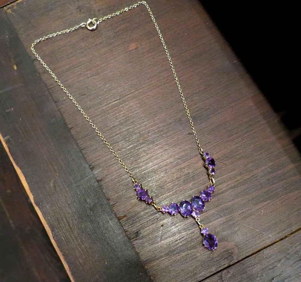 SOLD--Edwardian Amethyst Drop Necklace 10k c. 1910