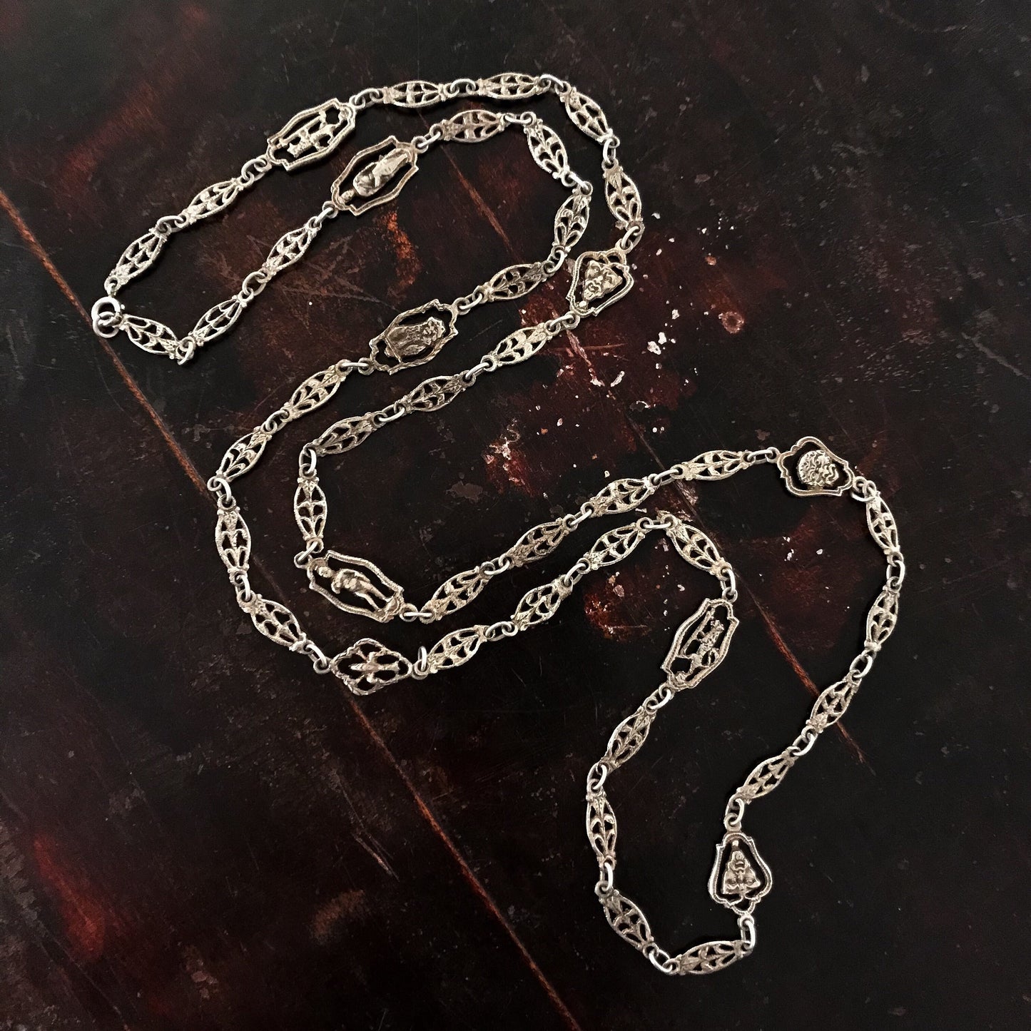 SOLD--Antique Italian Grand Tour 42 Souvenir Chain, Silver c. 1920