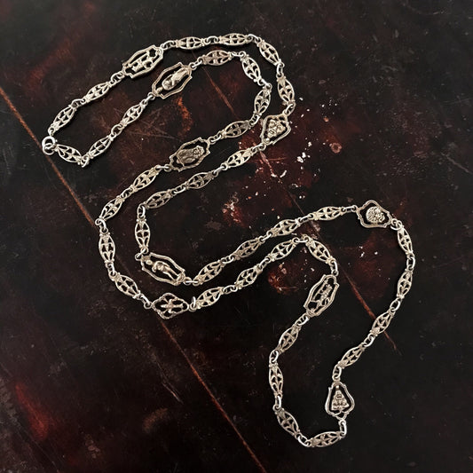 SOLD--Antique Italian Grand Tour 42 Souvenir Chain, Silver c. 1920