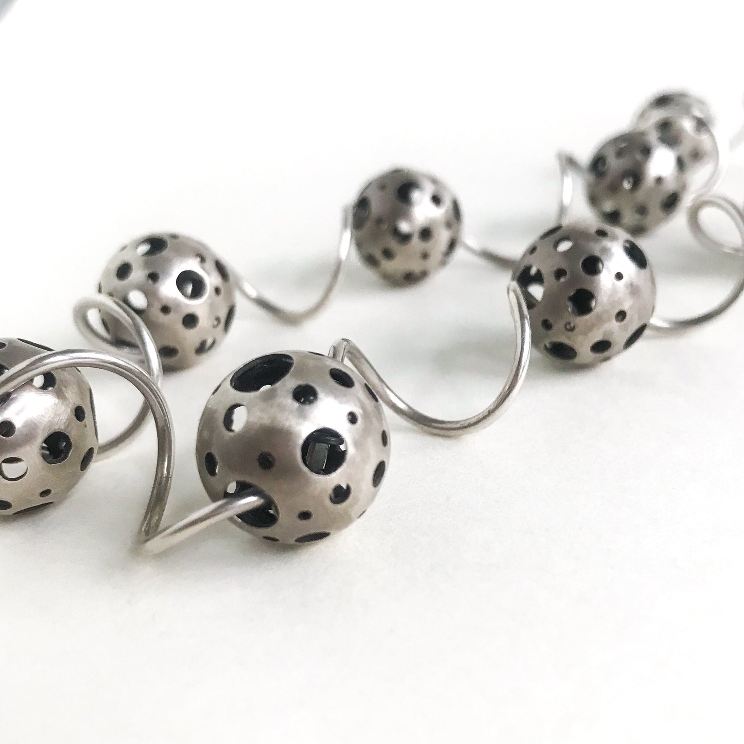 SOLD Post Modern Polka Dot Orbs Necklace Sterling c. 1990