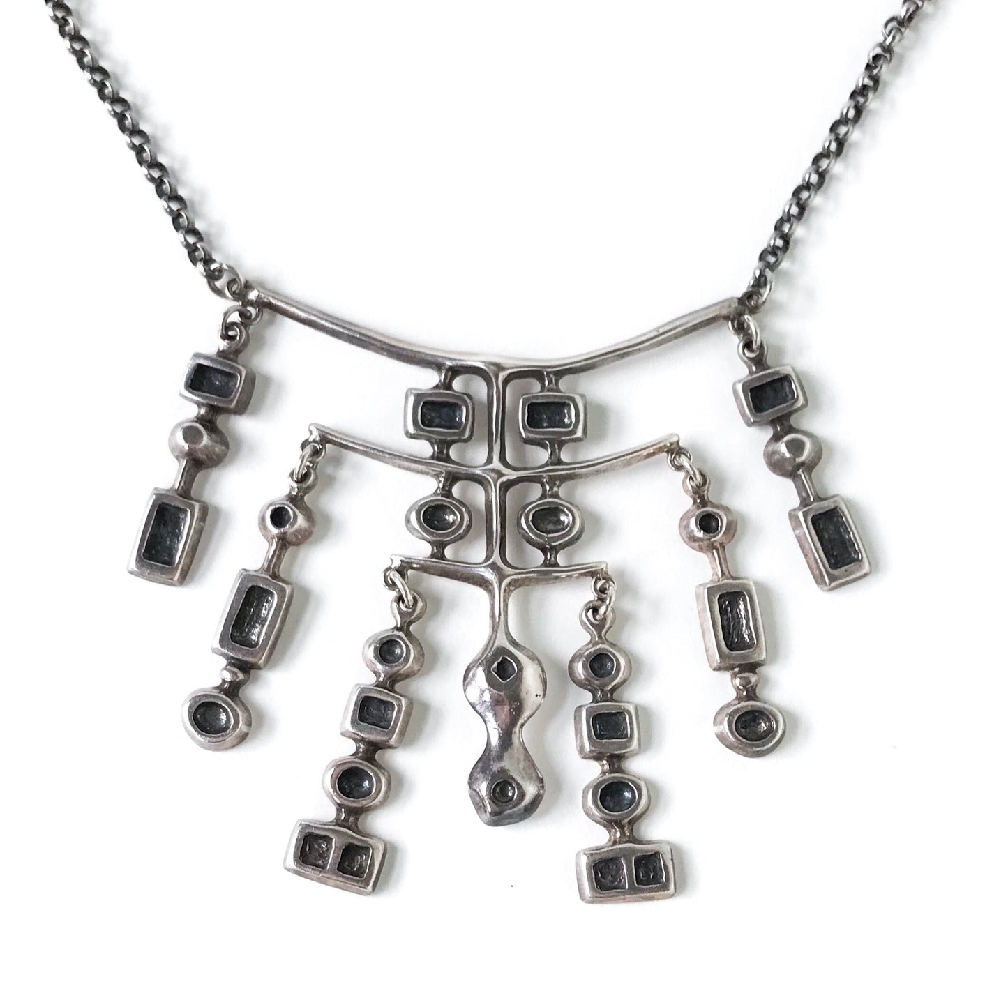 SOLD--Modernist Unn Tangerud Necklace Sterling Silver, David Andersen Norway c. 1960